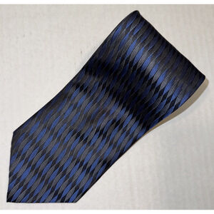 Valerio Garati Men's Silk Necktie Blue Grey Black Wavy Geometric Foulard Tie 60"